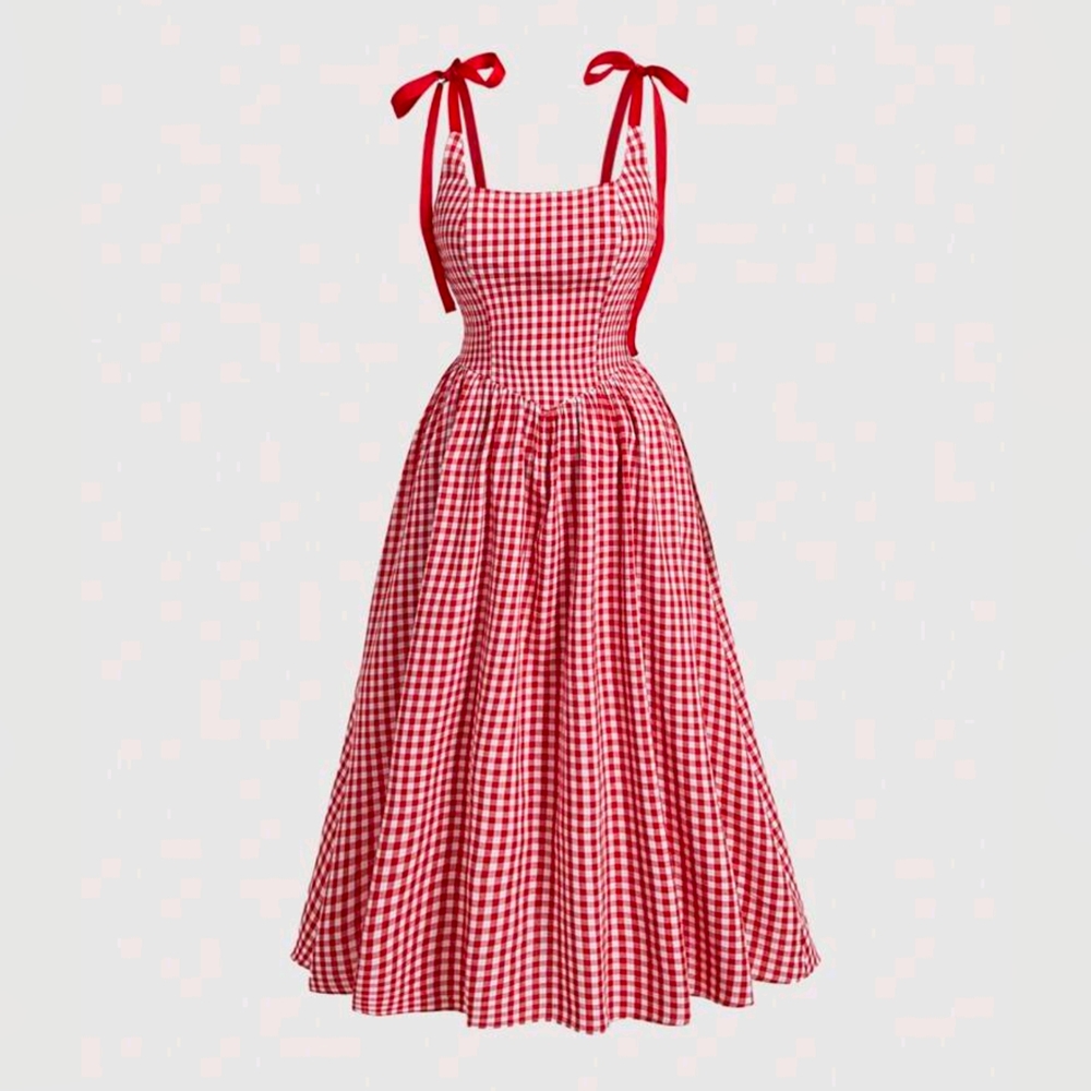 Red and White Pleated Sundress
